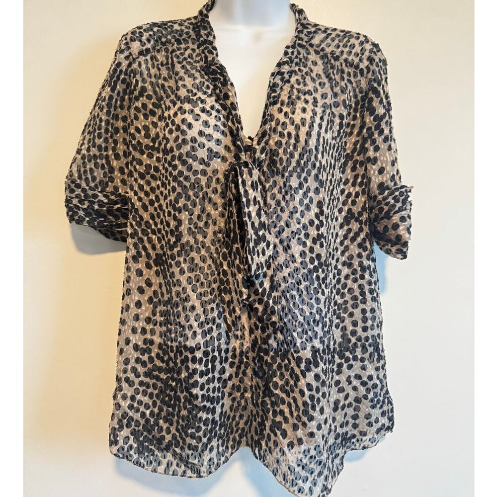 Jason Wu Silk Blend Sheer Polka Dot Blouse Sz 6 Tie Neck Boho Chic Date Night